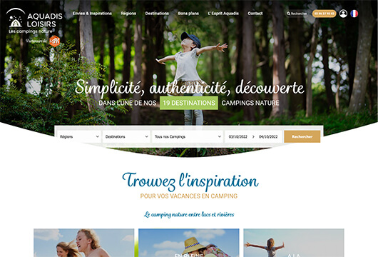 Preview du site internet d’Aquadis Loisirs Les campings natures, réalisé par Infolien création de site internet à Sète dans l’Hérault